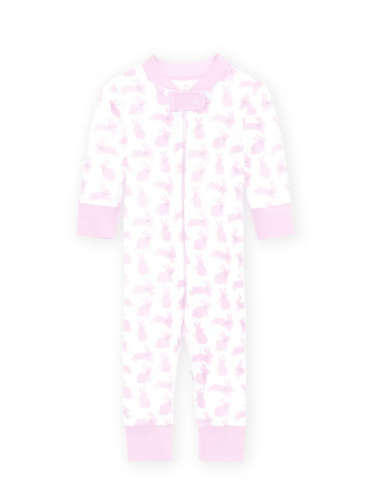Leaping Bunnies Zip Pajamas - Pink