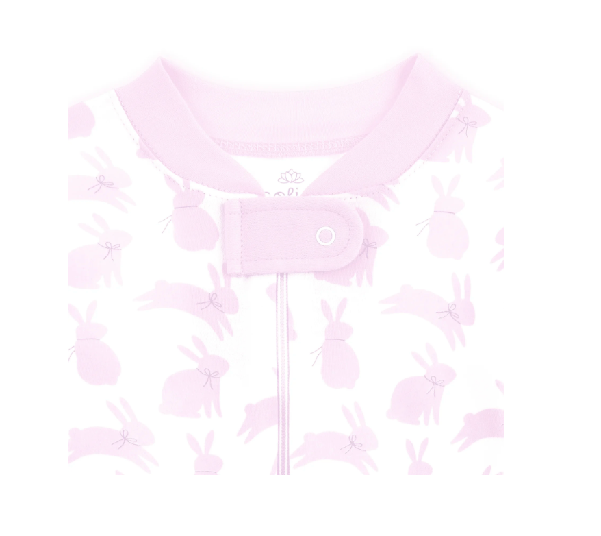 Leaping Bunnies Zip Pajamas - Pink