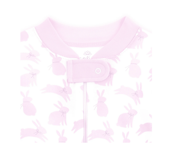 Leaping Bunnies Zip Pajamas - Pink