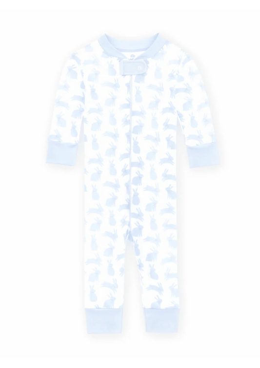 Leaping Bunnies Zip Pajamas - Light Blue