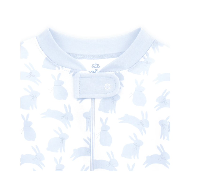 Leaping Bunnies Zip Pajamas - Light Blue