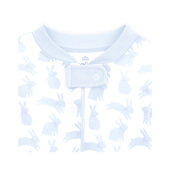 Leaping Bunnies Zip Pajamas - Light Blue