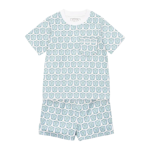 Charles boys short set - golf crest blue