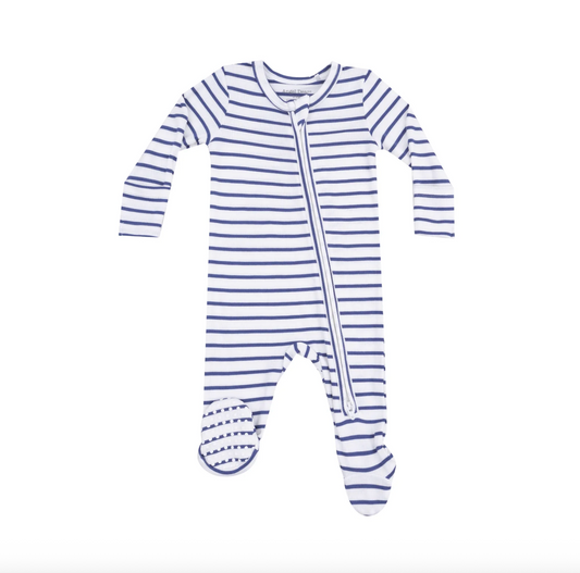 Vintage Stripe - Blue -  2 Way Zipper Footie
