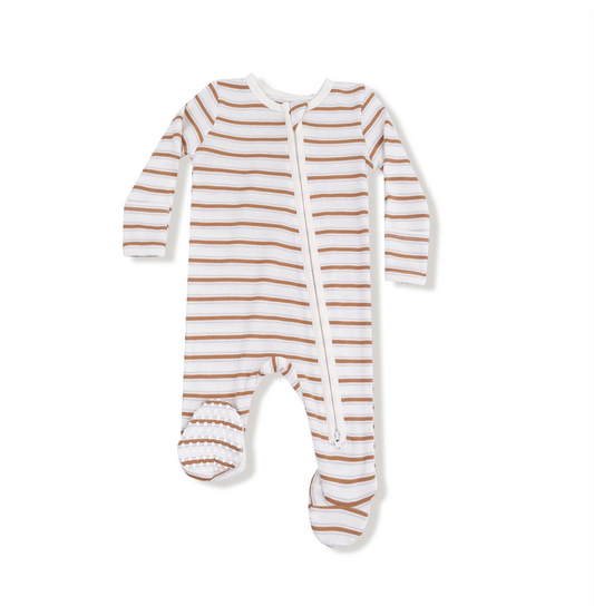 Vintage Stripe - Brown -  2 Way Zipper Footie