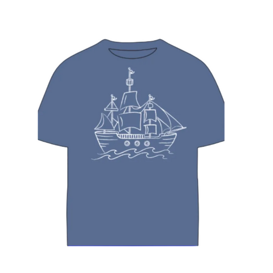 Short Sleeve Denim Pirate Ship T-Shirt