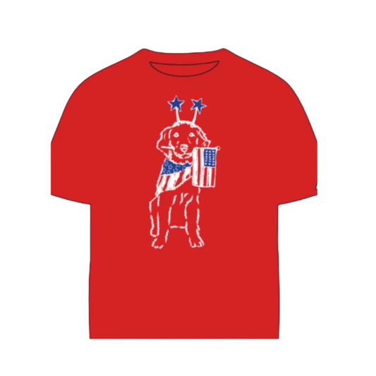 Short Sleeve Red Patriotic Dog T-Shirt