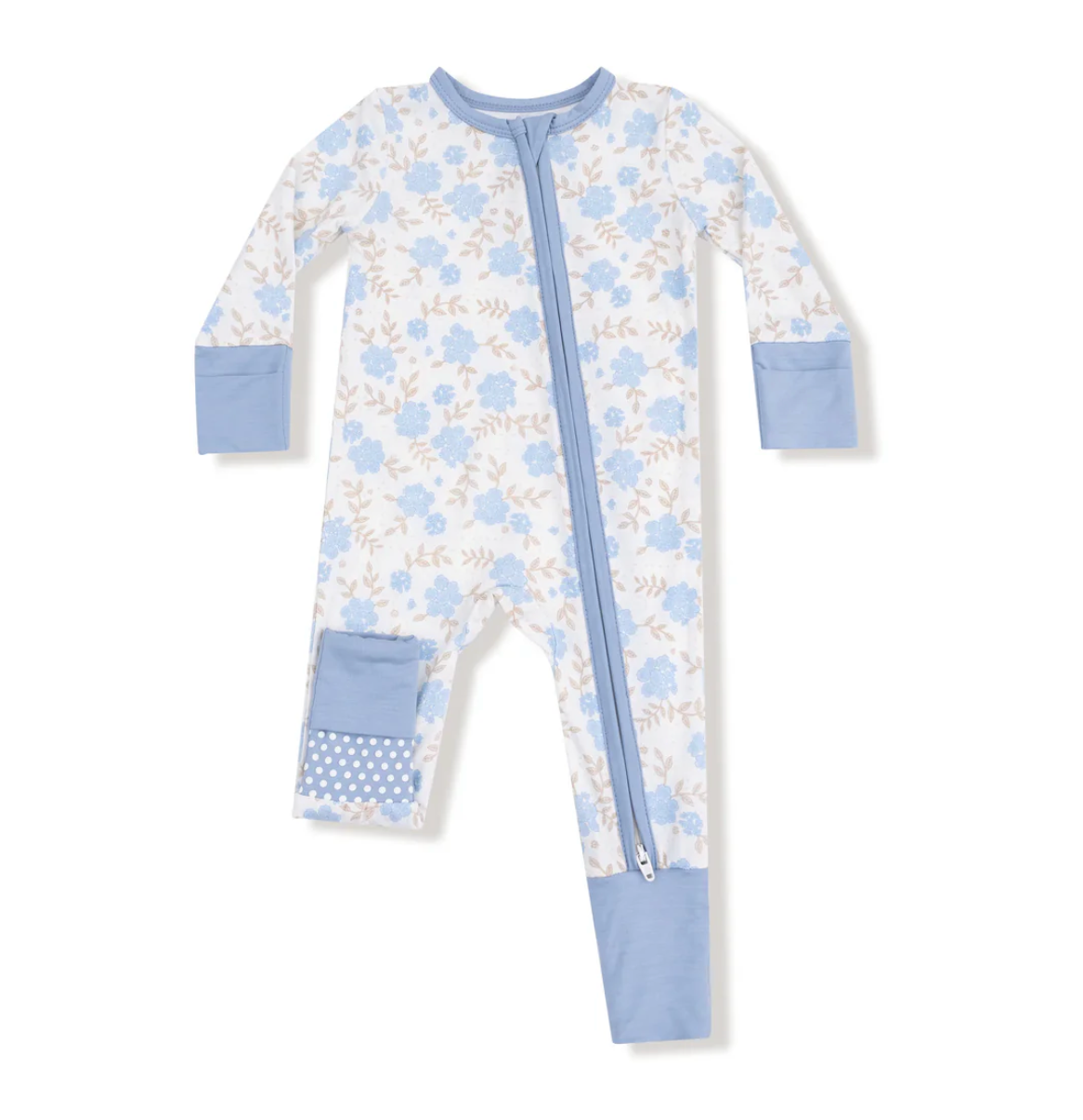 Baby Blue Floral- 2 Way Zipper Romper