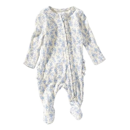 Romi Floral 2 Way Zipper Ruffle Back Footie