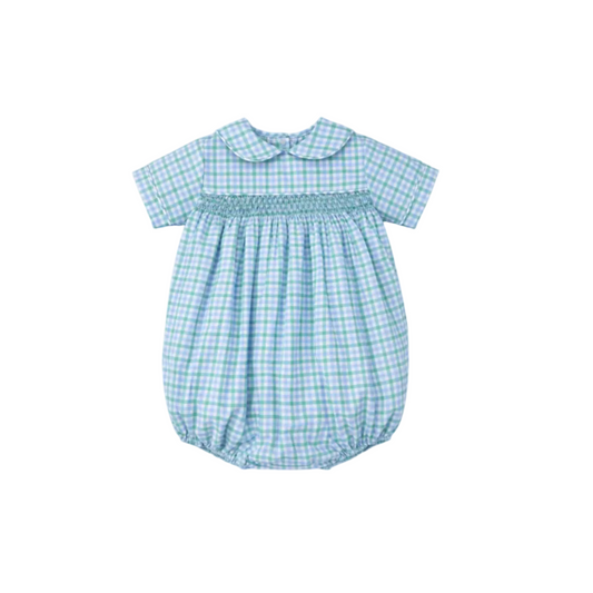 Joe Blue Green Plaid Smocked Bubble