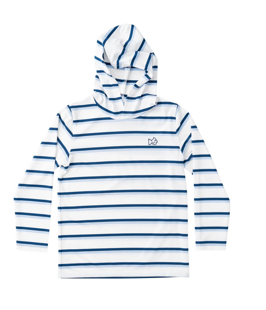 Kids Pro Performance Hoodie T-Shirt, Windsurfer Navy Peony Stripe