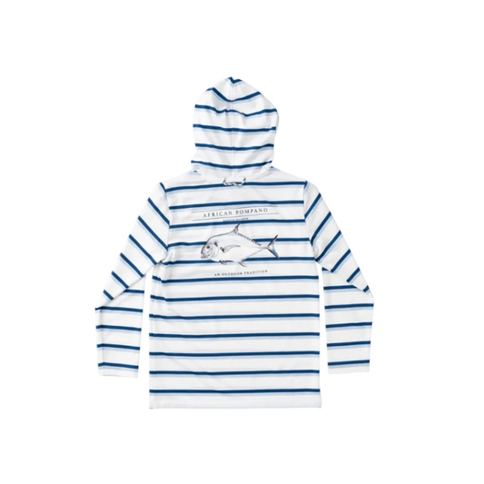 Kids Pro Performance Hoodie T-Shirt, Windsurfer Navy Peony Stripe