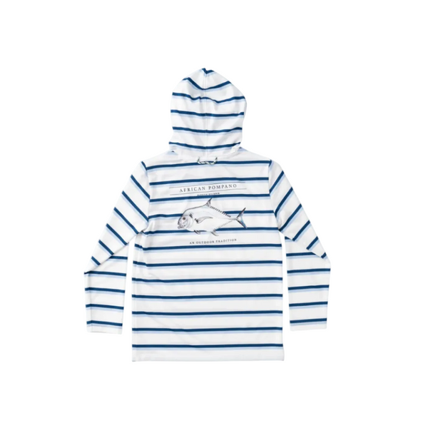 Kids Pro Performance Hoodie T-Shirt, Windsurfer Navy Peony Stripe