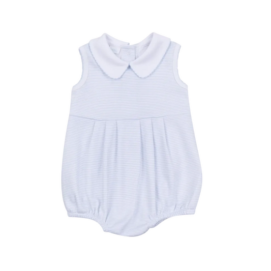 Mini Stripes Collared Sleeveless Bubble- Light Blue
