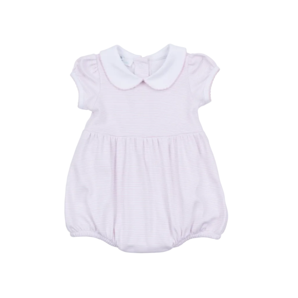 Mini Stripes Collared Short Sleeve Bubble- Pink