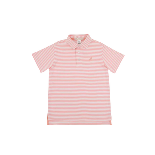 Prim and Proper Polo SS- Sanibel Salmon Stripe/Pompano Peach