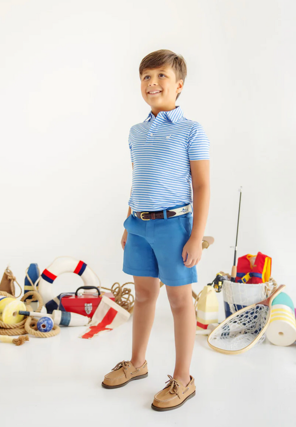 Prepletic Prim and Proper Polo- Sunrise Blvd Blue Stripe/Worth Ave White Stork