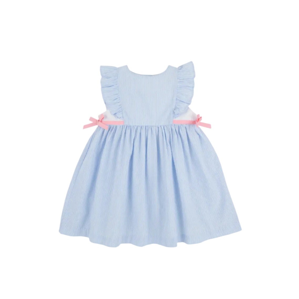 Pammy's Pinafore Dress- Breakers Blue Seersucker/Sandpearl Pink