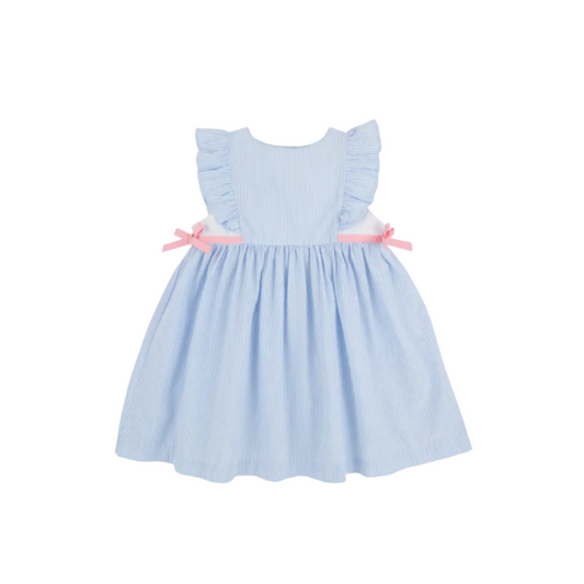 Pammy's Pinafore Dress- Breakers Blue Seersucker/Sandpearl Pink