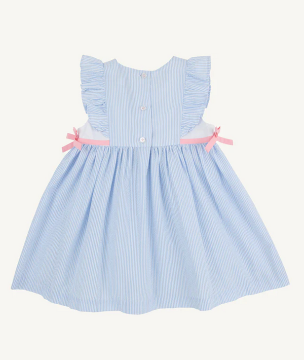 Pammy's Pinafore Dress- Breakers Blue Seersucker/Sandpearl Pink