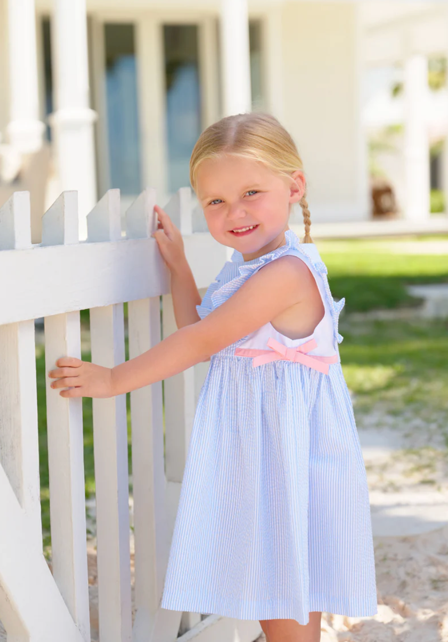 Pammy's Pinafore Dress- Breakers Blue Seersucker/Sandpearl Pink
