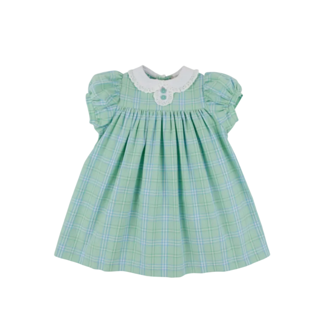 Mary Dal Dress- Pelham Bay Plaid (Green)/ Worth Ave White