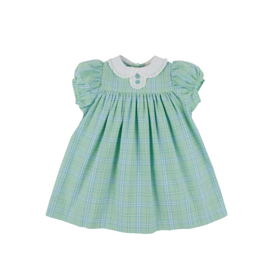 Mary Dal Dress- Pelham Bay Plaid (Green)/ Worth Ave White