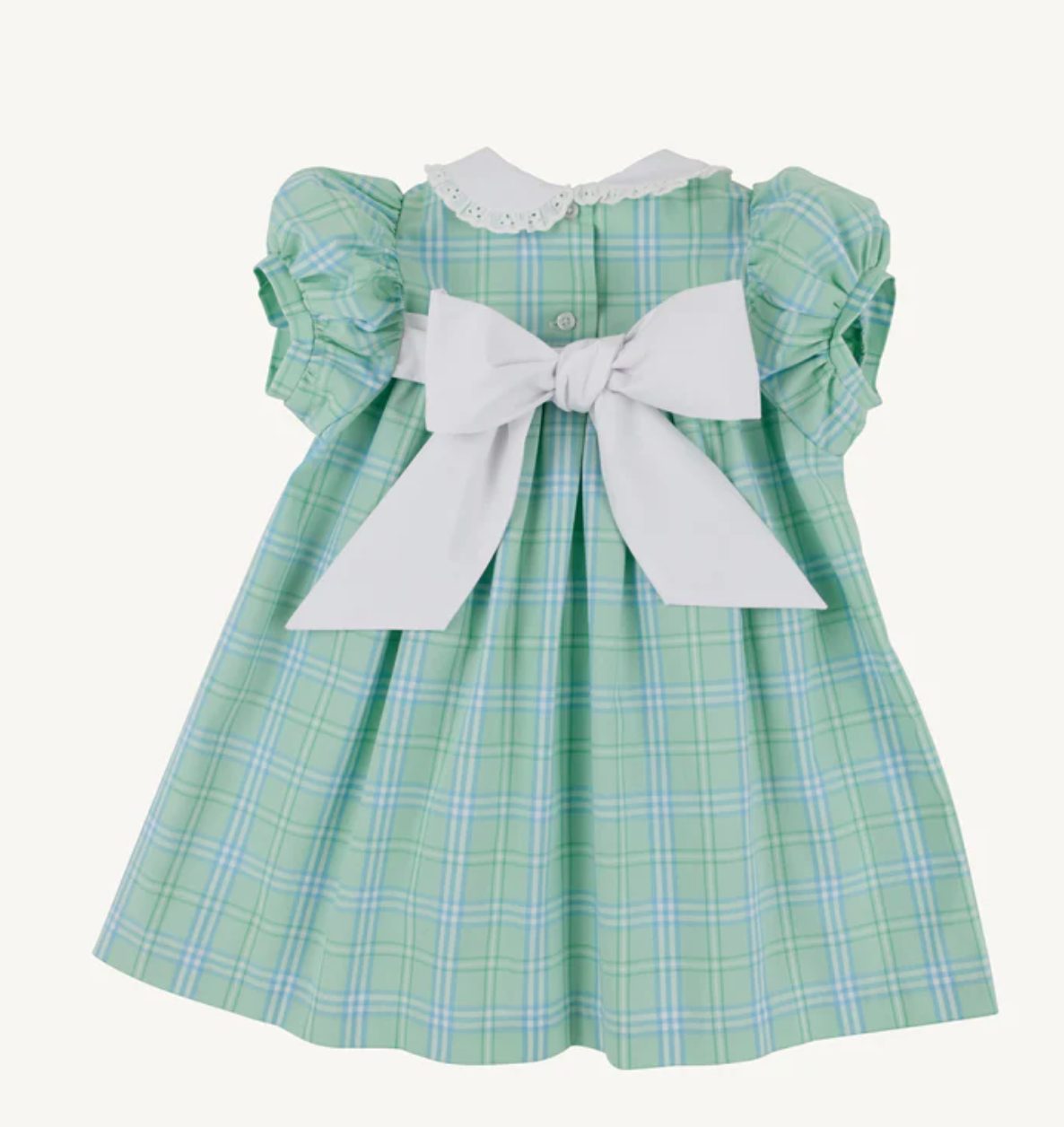 Mary Dal Dress- Pelham Bay Plaid (Green)/ Worth Ave White