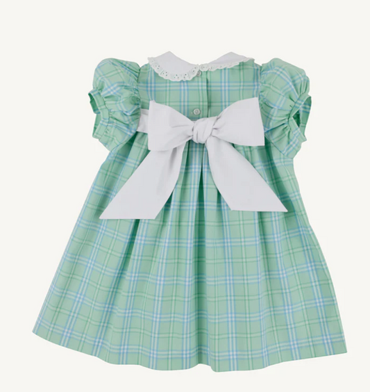 Mary Dal Dress- Pelham Bay Plaid (Green)/ Worth Ave White