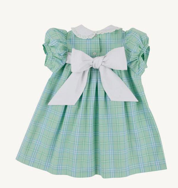 Mary Dal Dress- Pelham Bay Plaid (Green)/ Worth Ave White