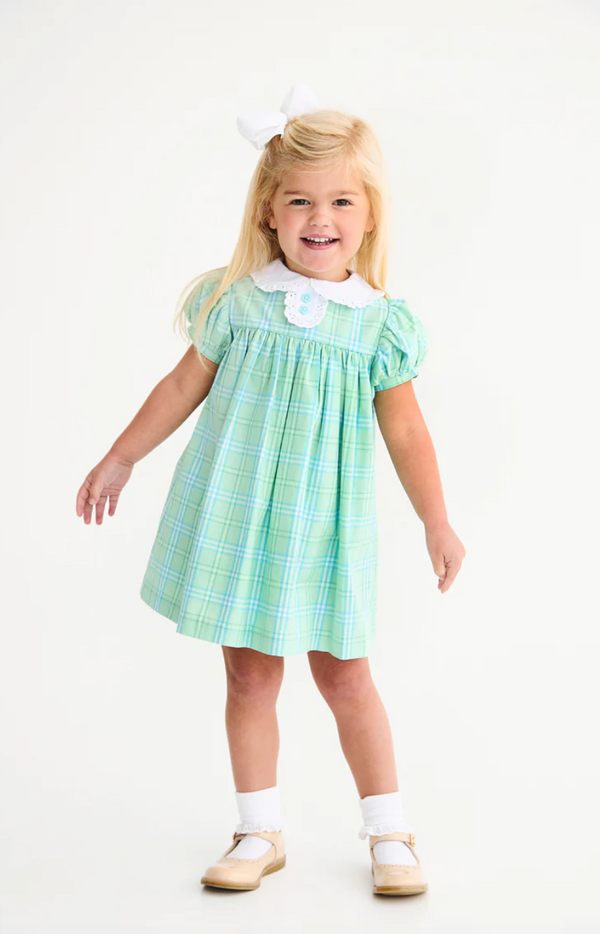 Mary Dal Dress- Pelham Bay Plaid (Green)/ Worth Ave White