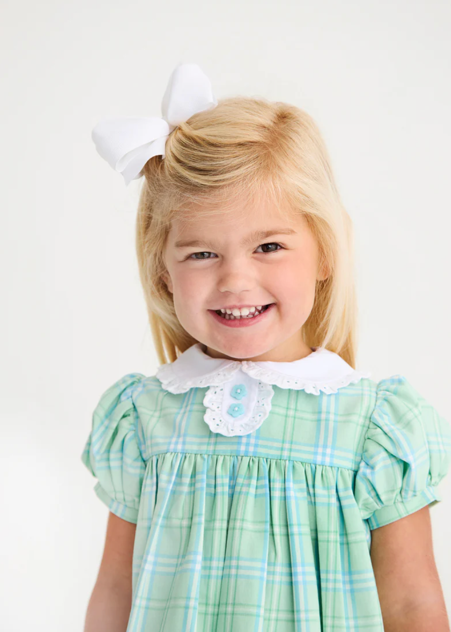 Mary Dal Dress- Pelham Bay Plaid (Green)/ Worth Ave White