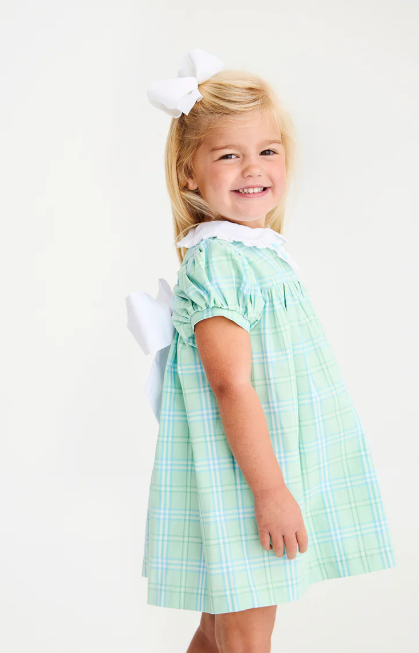 Mary Dal Dress- Pelham Bay Plaid (Green)/ Worth Ave White