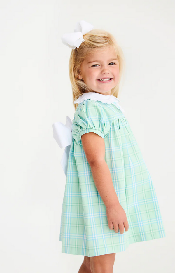 Mary Dal Dress- Pelham Bay Plaid (Green)/ Worth Ave White