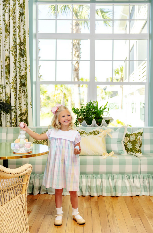 Stewart's Square Collar Dress- Brunch Plate Plaid/ Worth Ave White/Palm Beach Pink