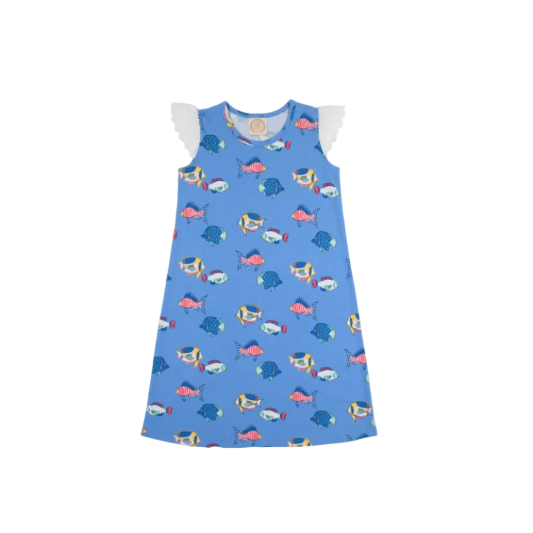 Sleeveless Polly Play Dress- Here Fishy Fishy/Worth Ave White