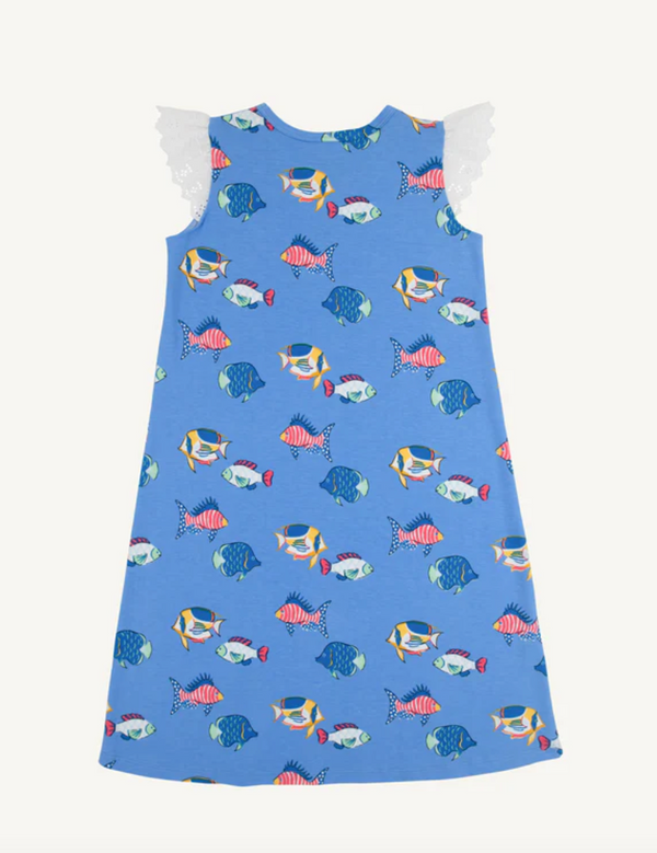 Sleeveless Polly Play Dress- Here Fishy Fishy/Worth Ave White