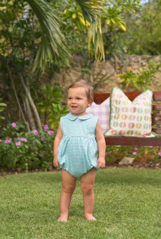 Sleeveless Bradford Bubble- Turks Teal Stripe/Worth Ave White