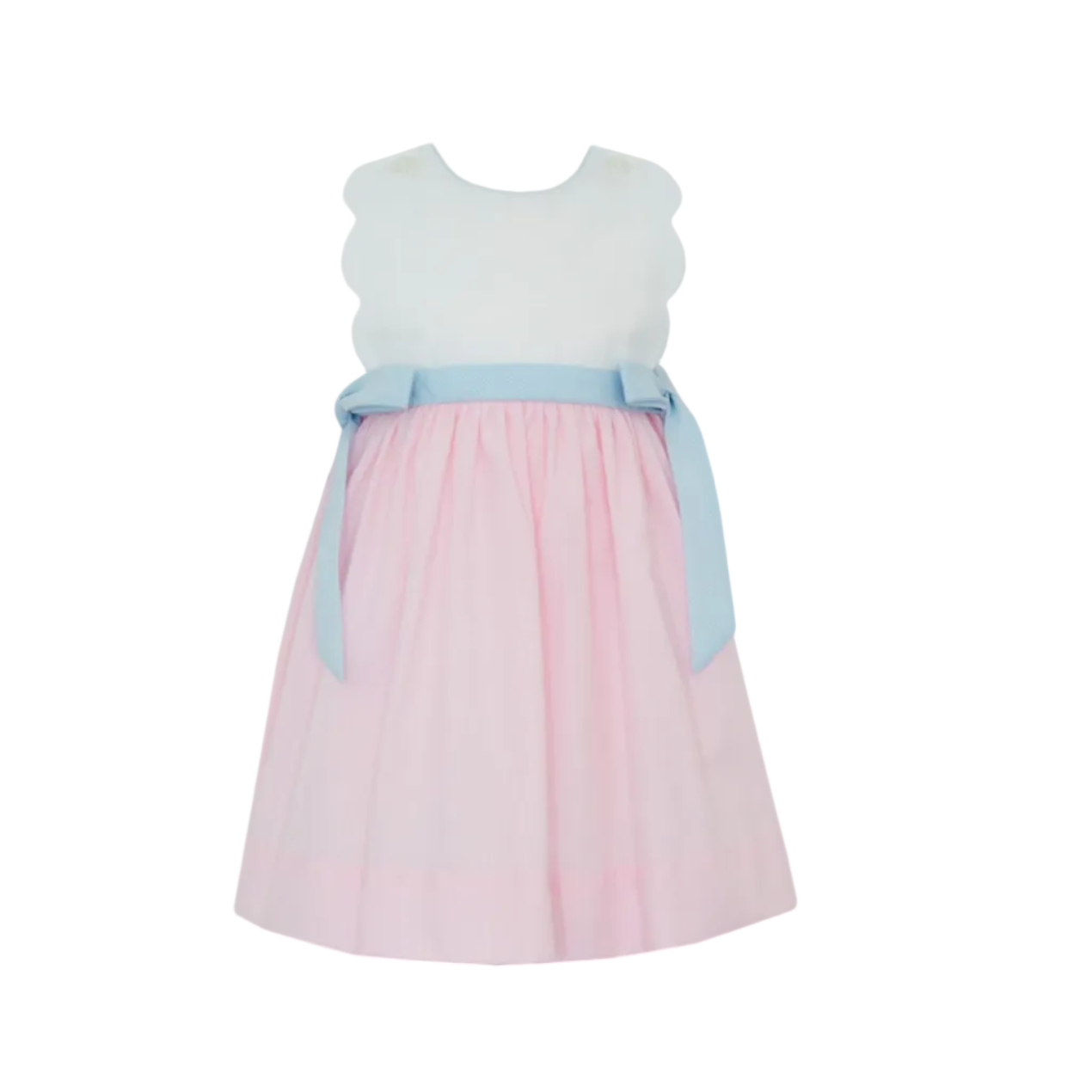 Pink Check Scalloped Sundress w/ Light Blue Side Bows