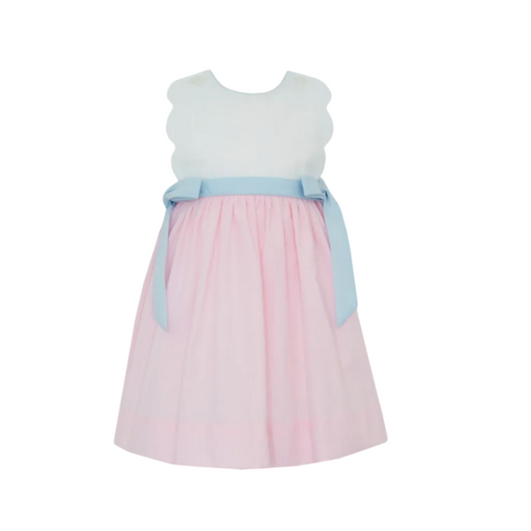 Pink Check Scalloped Sundress w/ Light Blue Side Bows