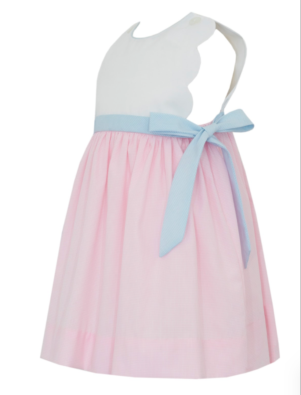 Pink Check Scalloped Sundress w/ Light Blue Side Bows