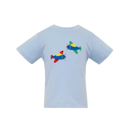 Airplanes Boy's T-Shirt- Solid blue knit