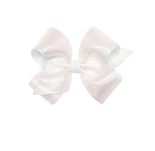 Medium Sheer Iridescent and Grosgrain Overlay Hair Bow White