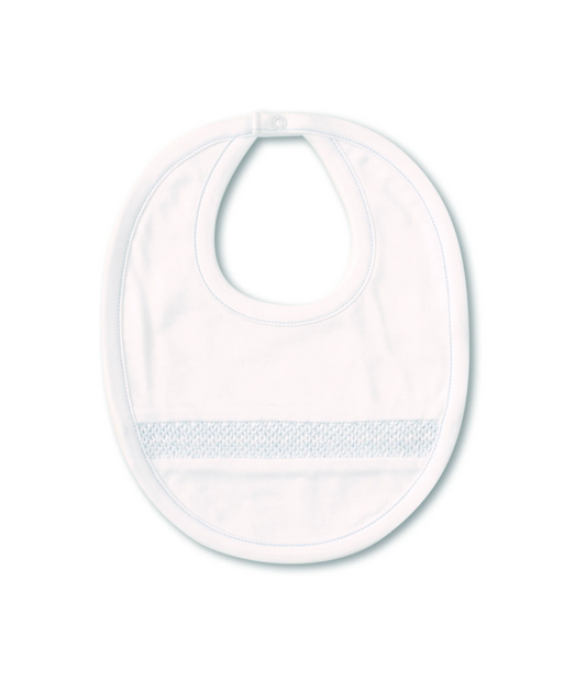 Hand Smocked CLB Charmed White/Blue Bib