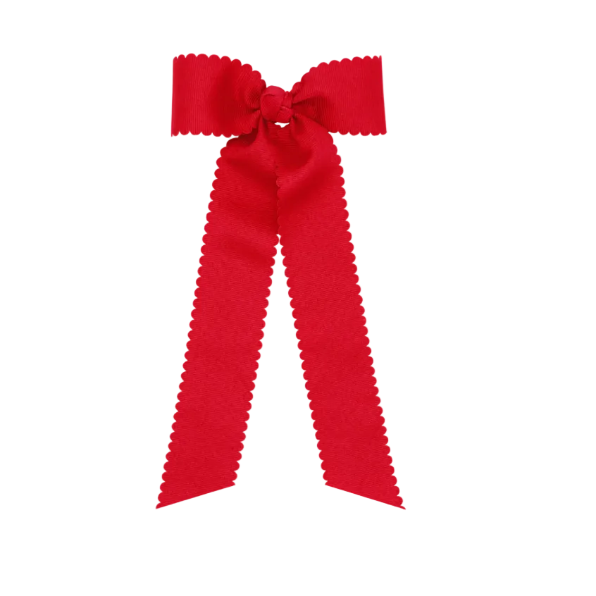 Medium Grosgrain Bow Scalloped Edge with Streamer Tails - Red