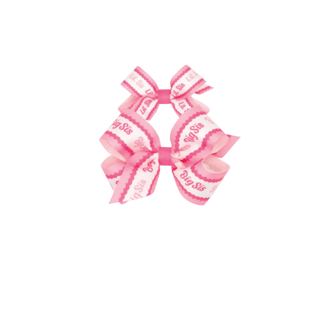 One Mini Lil Sis Printed Grosgrain Hair Bow and One Medium Big Sis Print Grosgrain Hair Bow