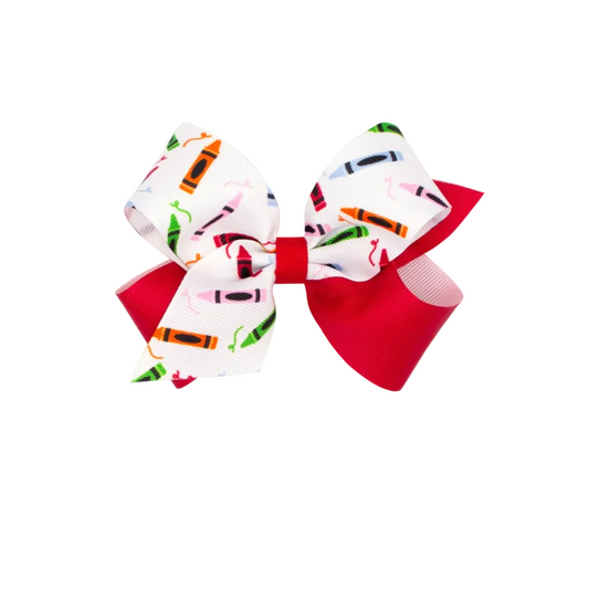 King Back to School Colorblock Crayons Print Hair Bow