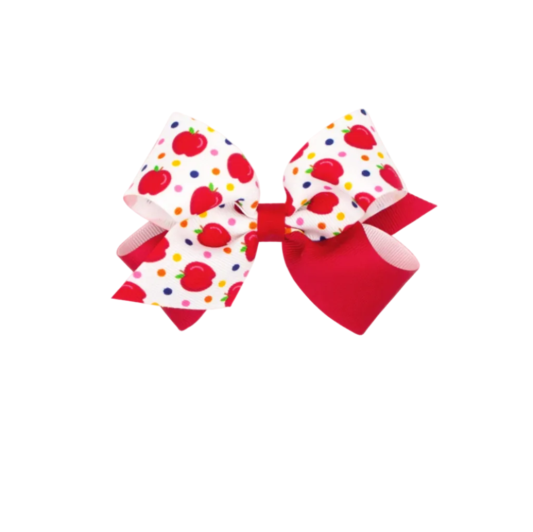 Medium Back to School Colorblock Apple Print Hair Bow