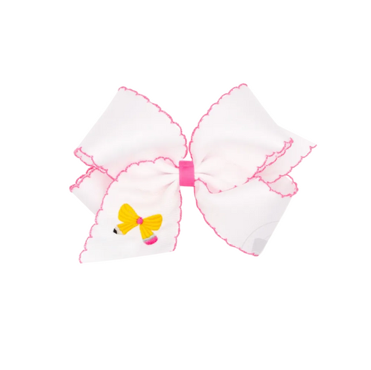 Medium Back to School Moonstitch Bow Embroidered Hair Bow