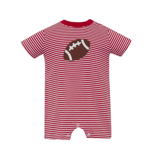 Football Red- Red Knit Stripe Boy's Short Romper S/S